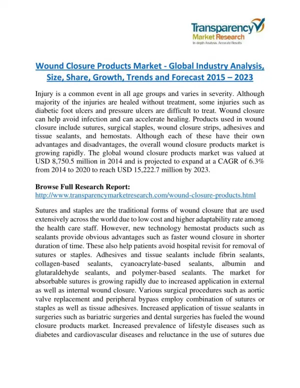 Wound Closure Products Market Research Report Forecast to 2023
