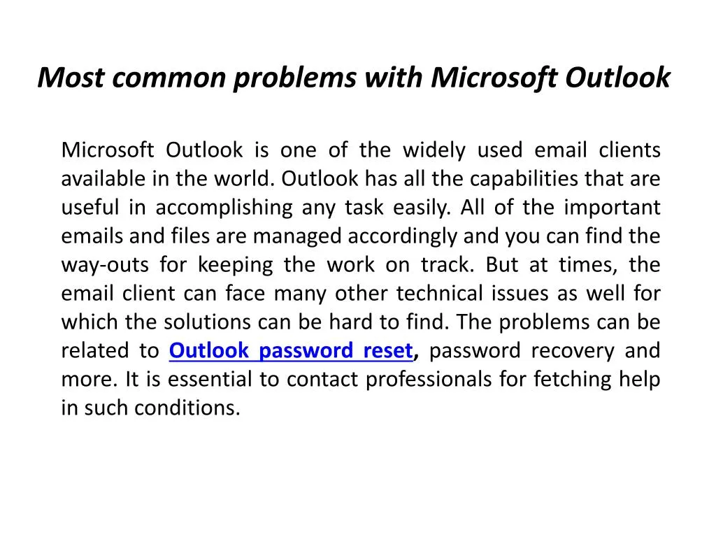 m ost common problems with microsoft outlook