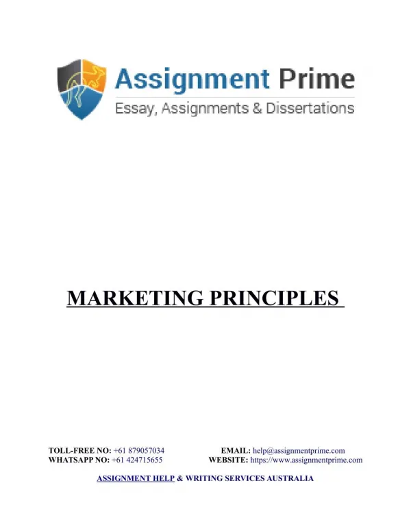 Sample Assignment on Marketing Principles - Assignment Prime Australia