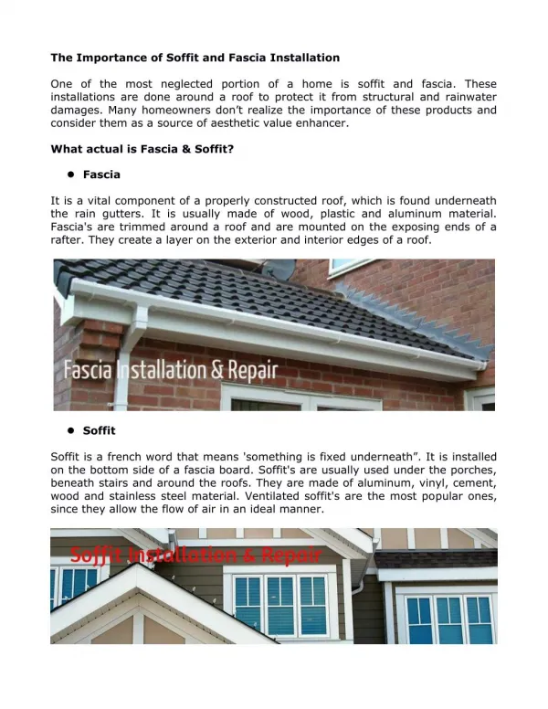 The Importance of Soffit and Fascia Installation