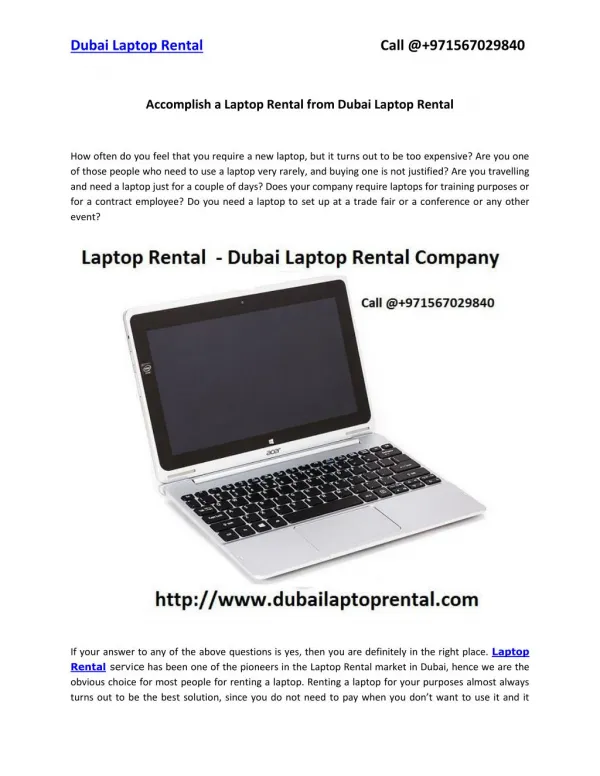 Accomplish a Laptop Rental from Dubai Laptop Rental
