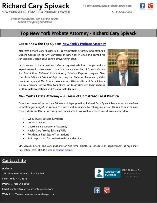 Top New York Probate Attorney - Richard Cary Spivack