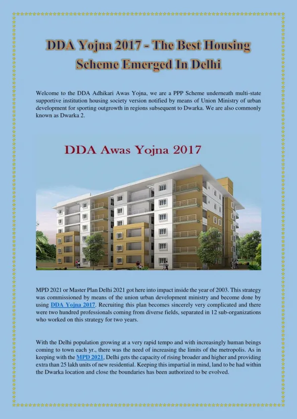 DDA Yojna 2017 - The Best Housing Scheme Emerged In Delhi