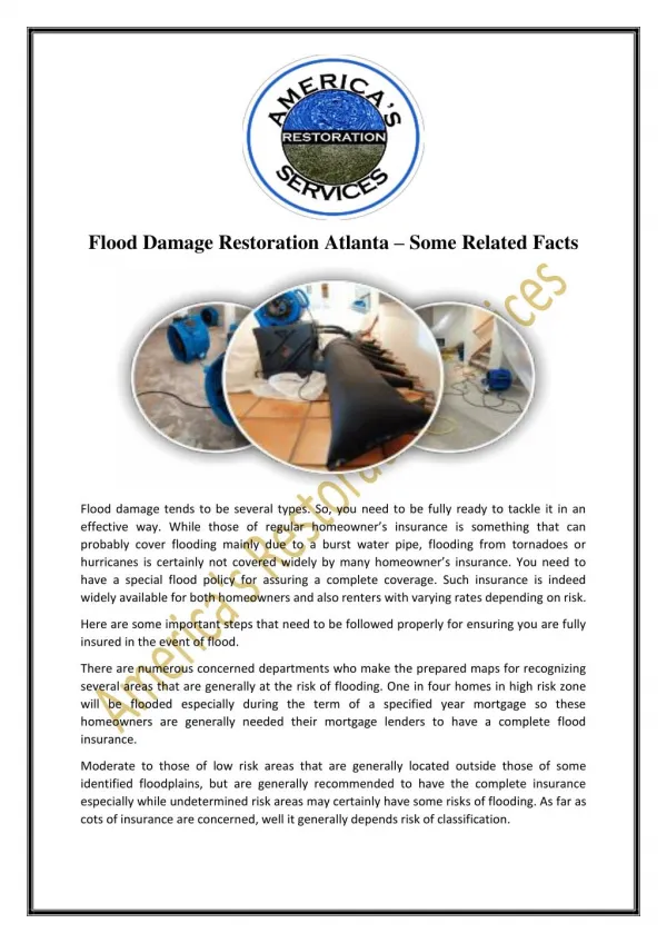 Flood Damage Restoration Atlanta – Some Related Facts