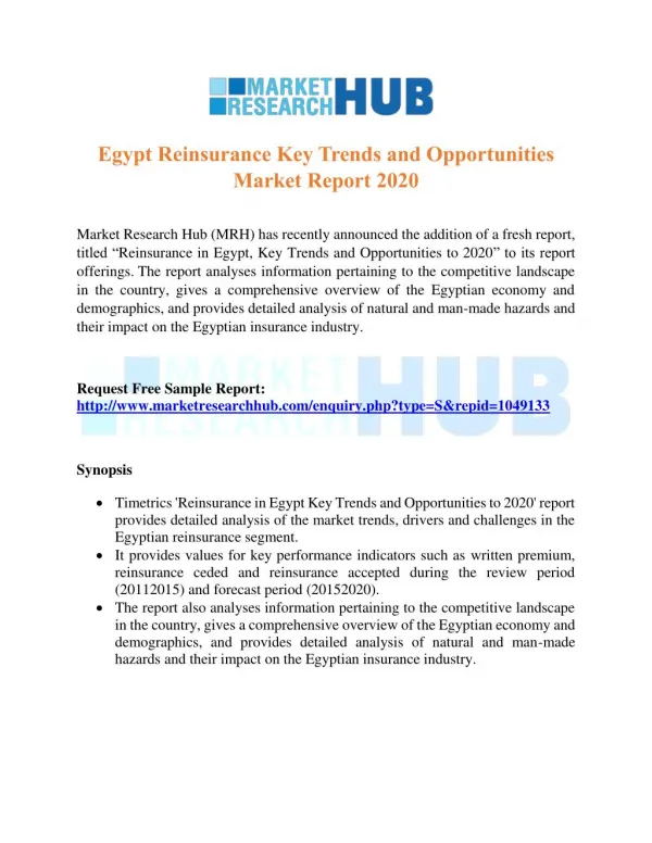Egypt Reinsurance Key Trends and Opportunities Market Report 2020