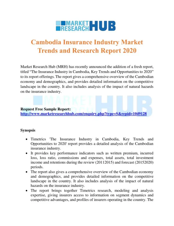 Cambodia Insurance Industry Market Trends and Research Report 2020