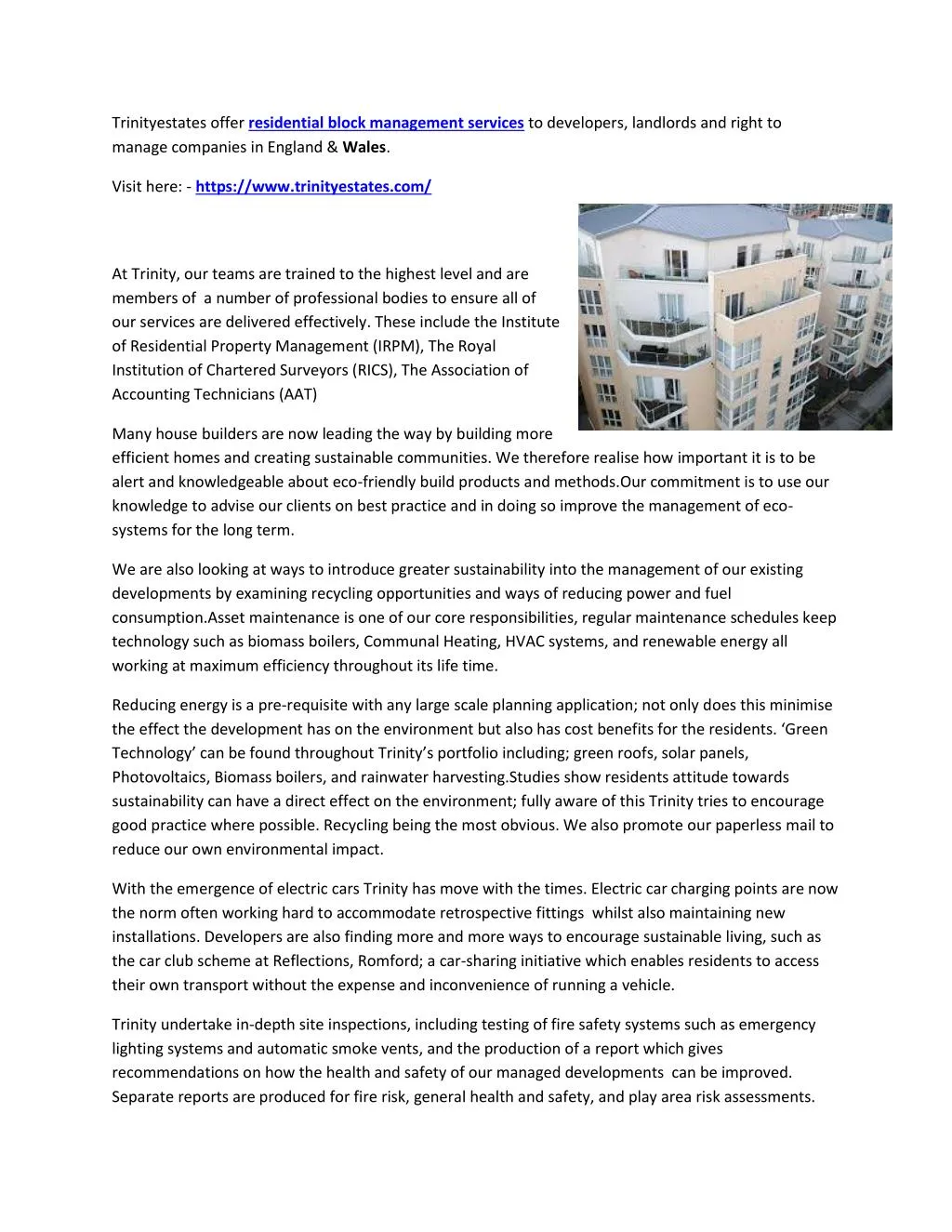 trinityestates offer residential block management