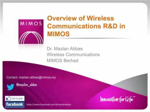 Overview of Wireless Communications R&D in MIMOS