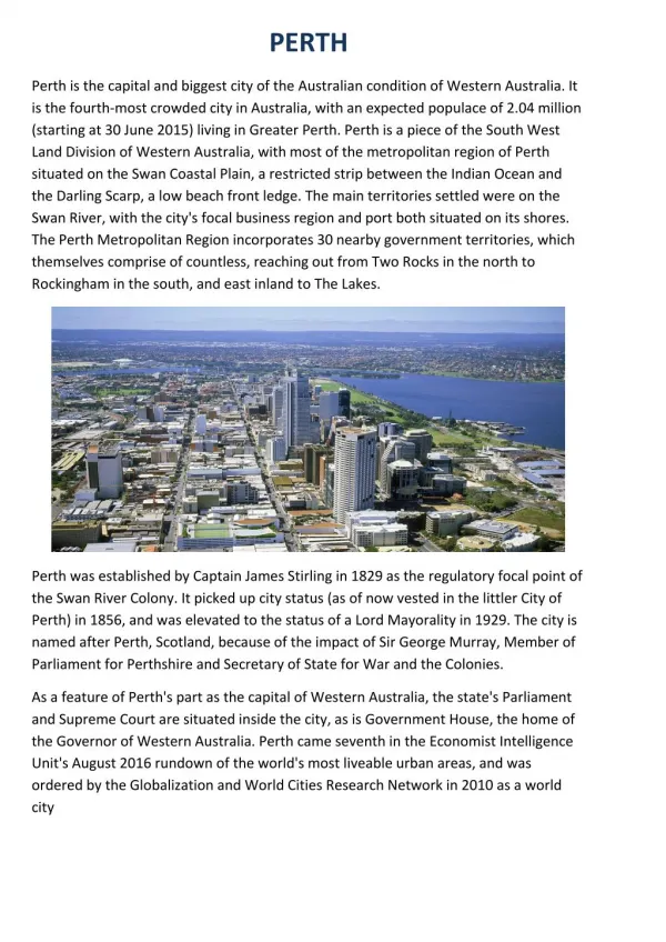 Perth's History,Climate,Religion, governance, Economy,Education,Culture and media