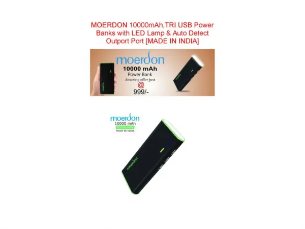 MOERDON 10000mAh,TRI USB Power Banks with LED Lamp & Auto Detect Outport Port [MADE IN INDIA]