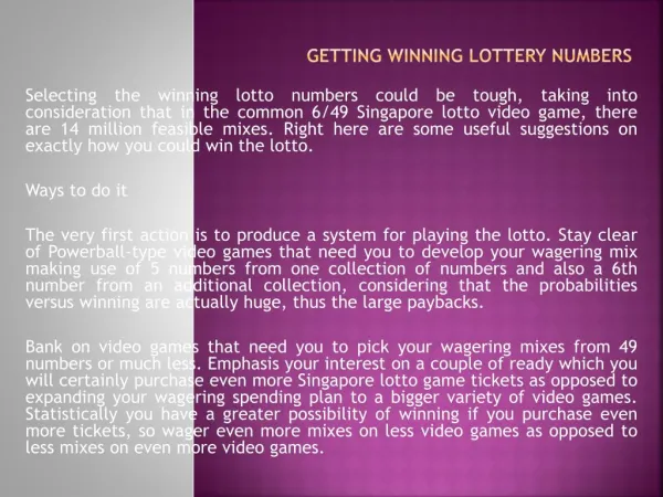 Getting Winning Lottery Numbers