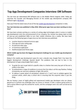 Top App Development Companies Interview: OM Software - slide 1