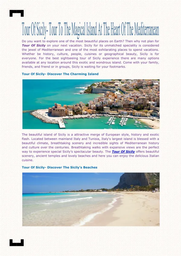 Tour Of Sicily- Tour To The Magical Island At The Heart Of The Mediterranean