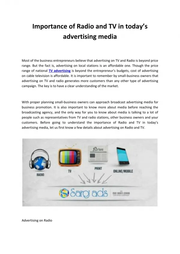 Importance of Radio and TV in today’s advertising media