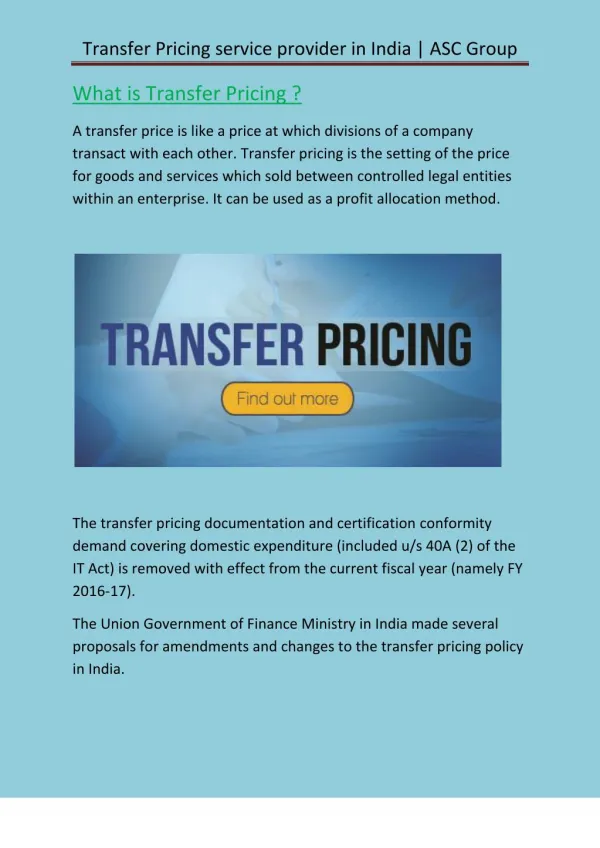 Transfer Pricing service provider in India | ASC Group