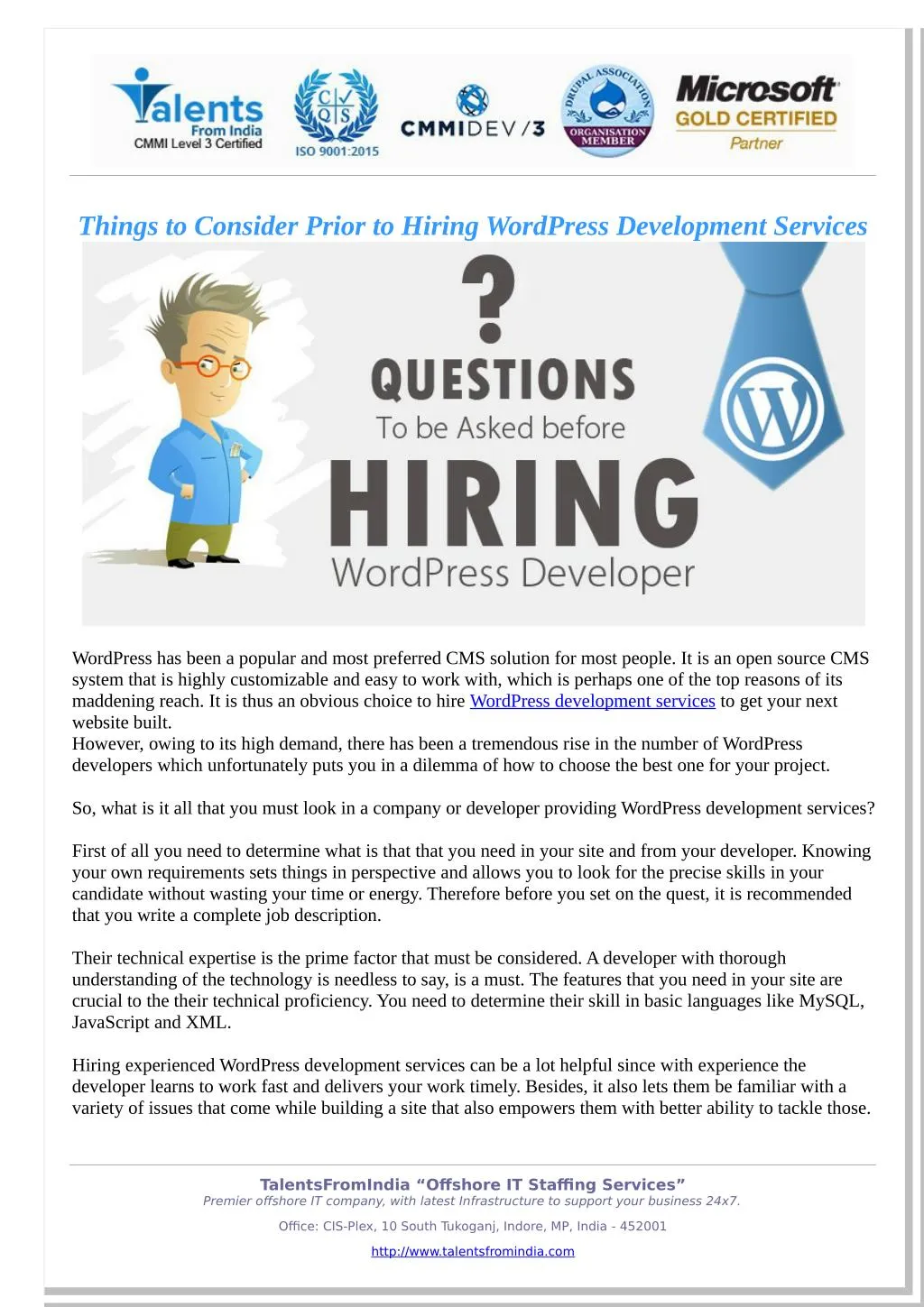 things to consider prior to hiring wordpress