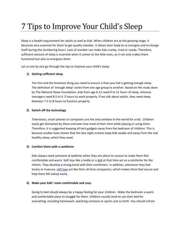 7 Tips to Improve Your Child's Sleep