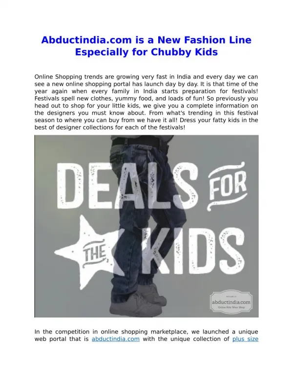 Abductindia.com is a New Fashion Line Especially for Chubby Kids