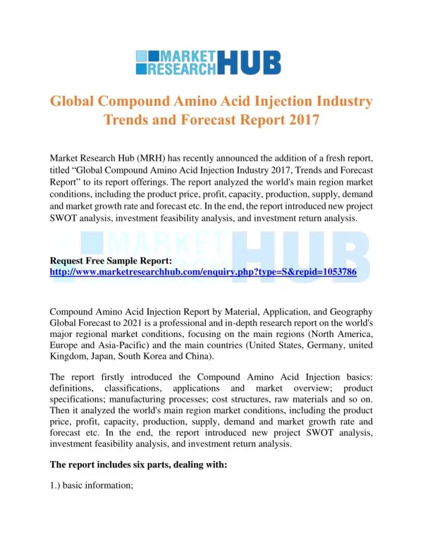 Global Compound Amino Acid Injection Industry Trends and Forecast Report 2017