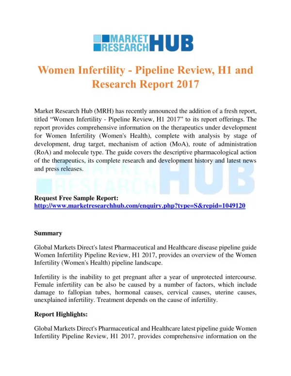 Women Infertility Pipeline Review, H1 and Research Report 2017
