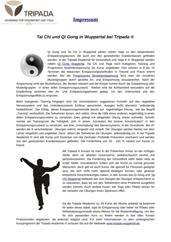 Tai Chi und Qi Gong in Wuppertal bei Tripada ®