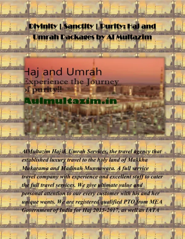 Divinity | Sanctity | Purity: Haj and Umrah Packages by Al Multazim