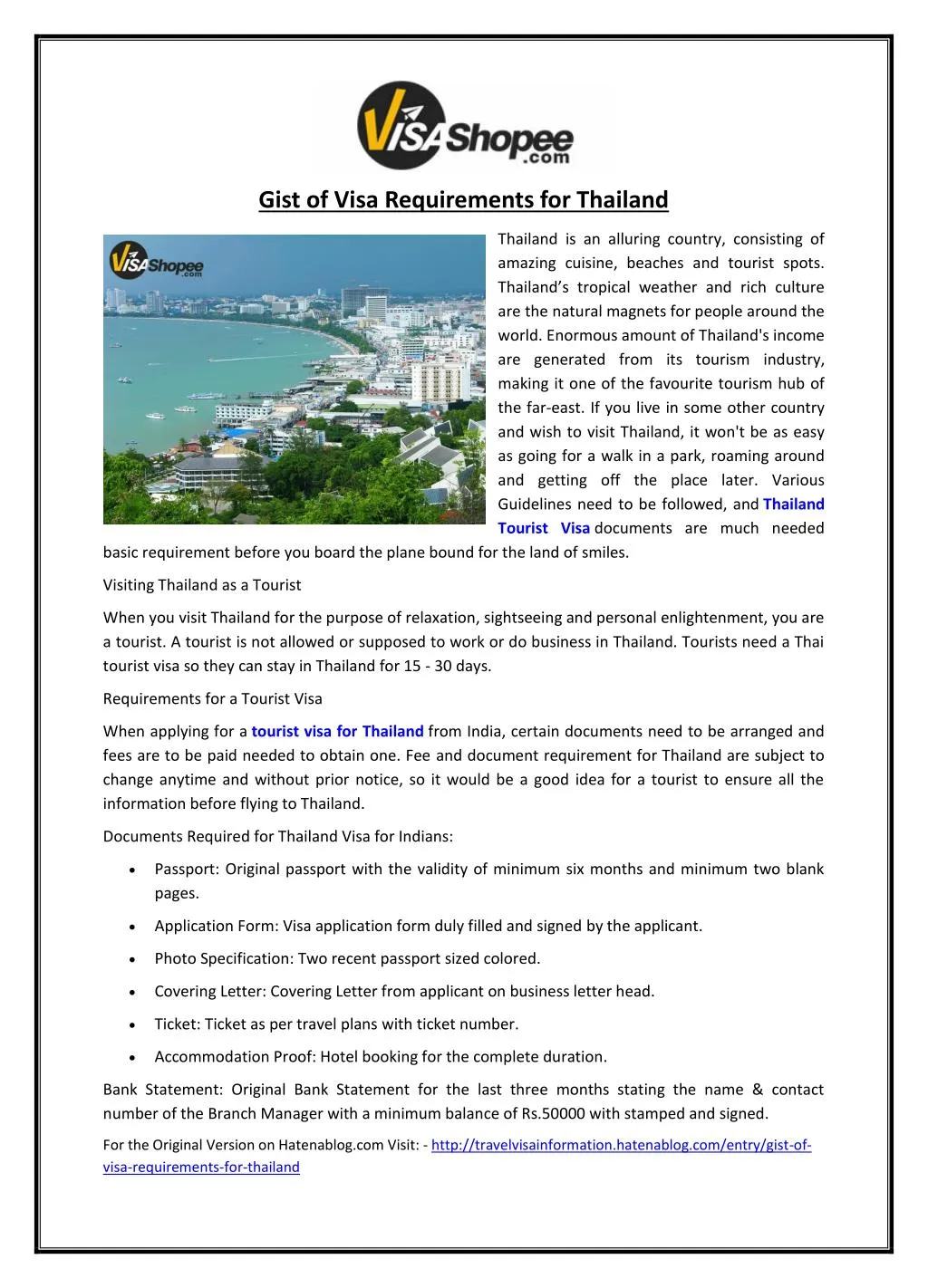 gist of visa requirements for thailand