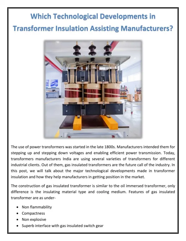 Which Technological Developments in Transformer Insulation Assisting Manufacturers?