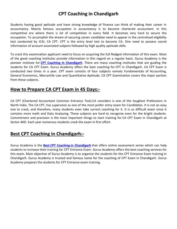 CPT Coaching in Chandigarh