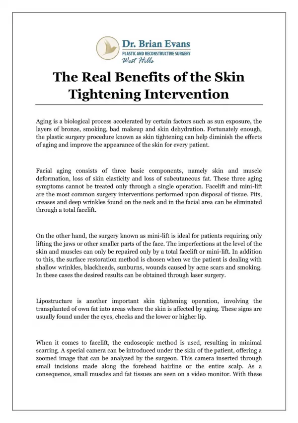 The Real Benefits of the Skin Tightening Intervention