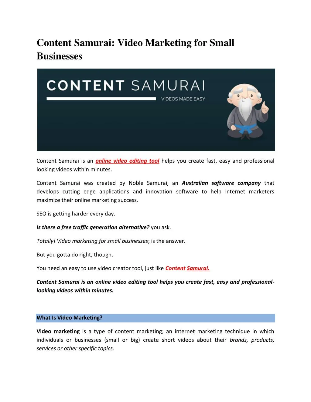 content samurai video marketing for small