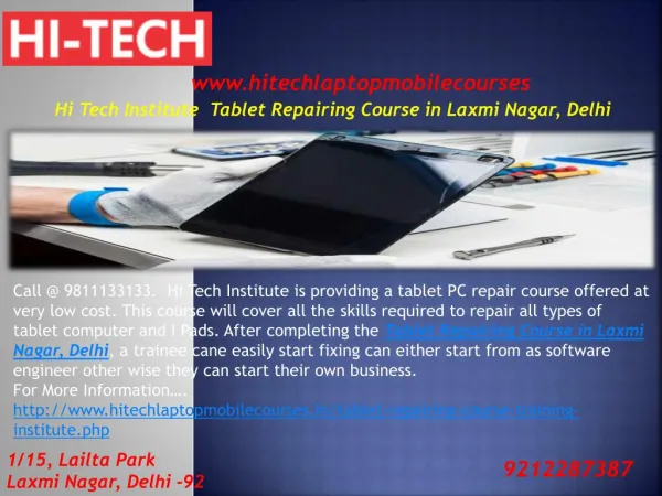 Hi Tech Institute Tablet Repairing Course in Laxmi Nagar, Delhi