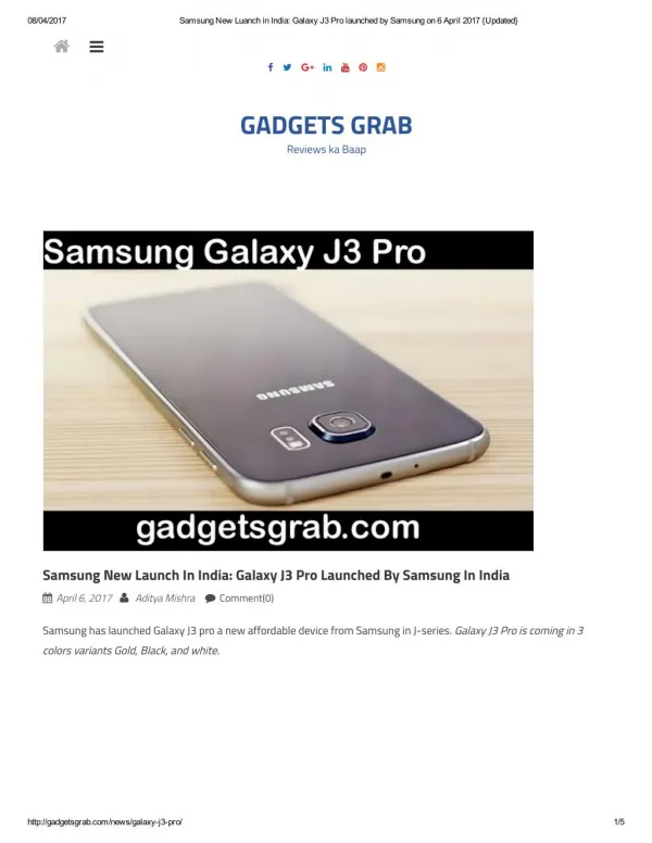 Galaxy J3 Pro launched by Samsung in India