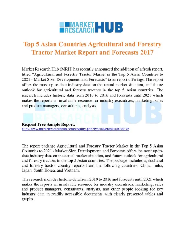 Top 5 Asian Countries Agricultural and Forestry Tractor Market Report 2017