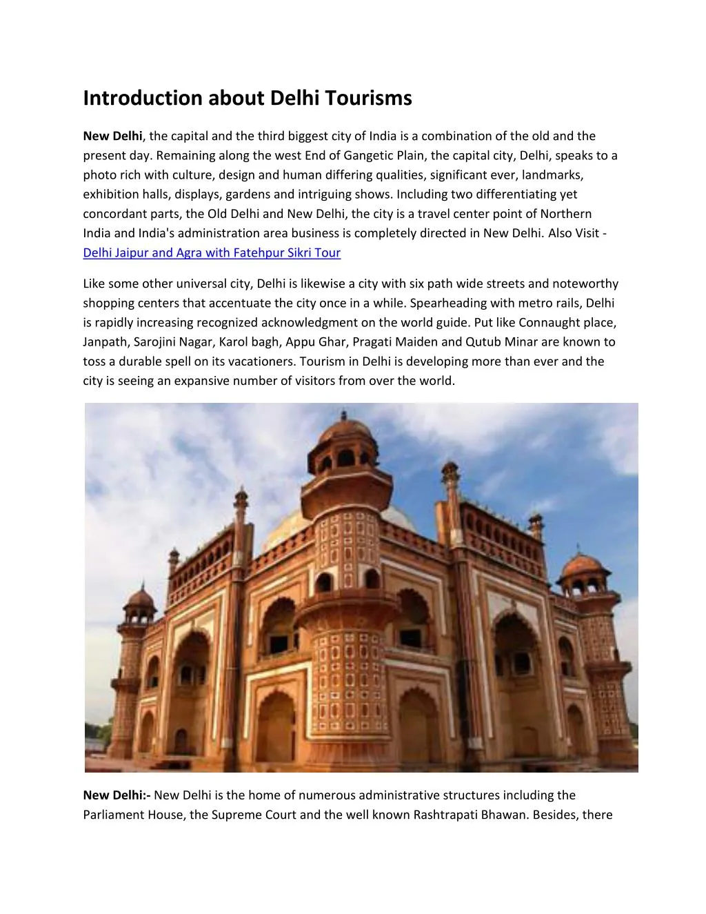 introduction about delhi tourisms