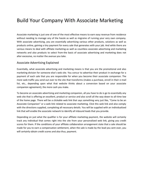 Build Your Company With Associate Marketing