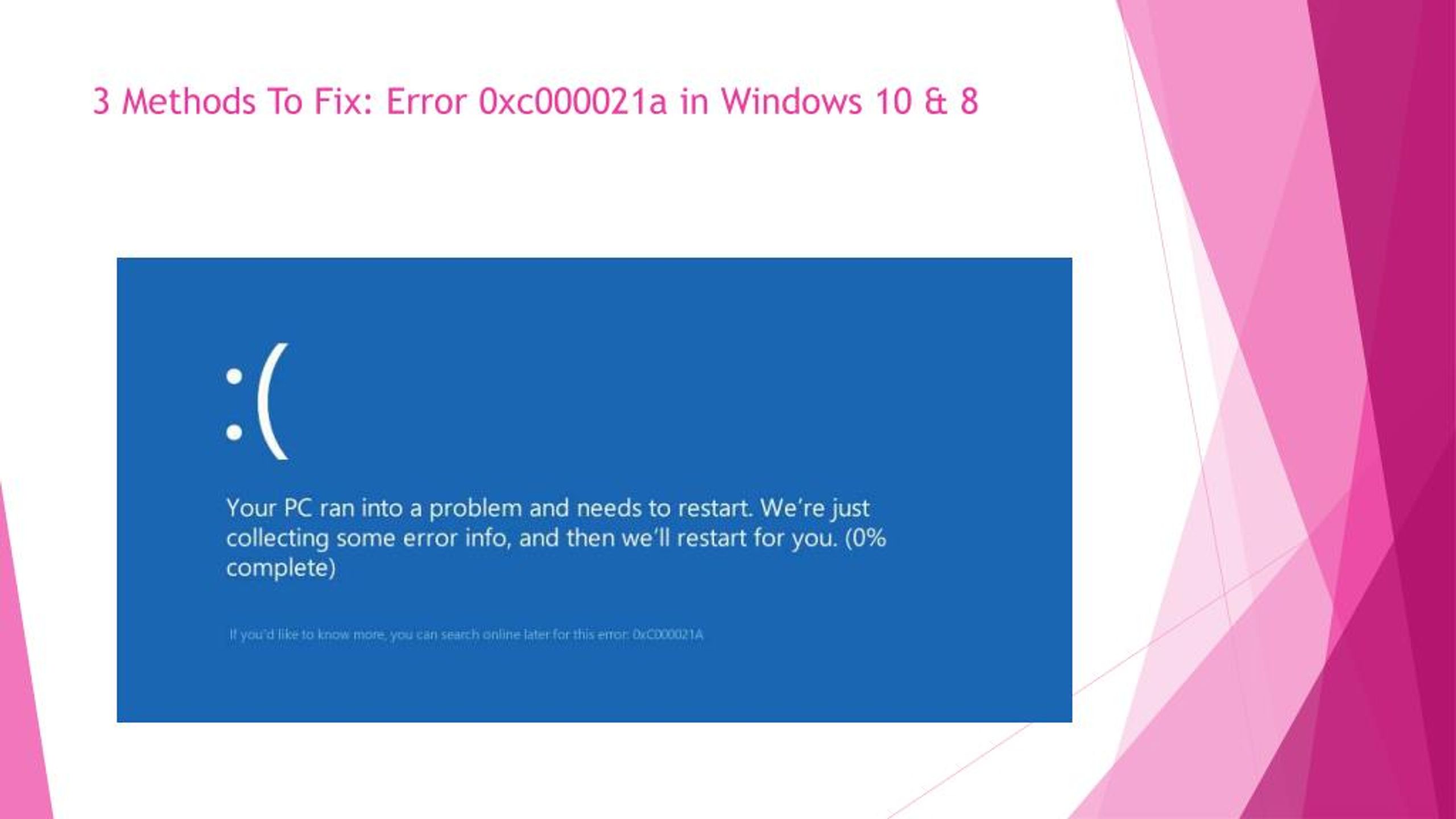 PPT - How to troubleshoot a STOP 0xC000021A error in Windows 10 & 8 ...