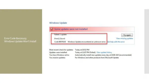 how to fix error code 80070103 from windows update
