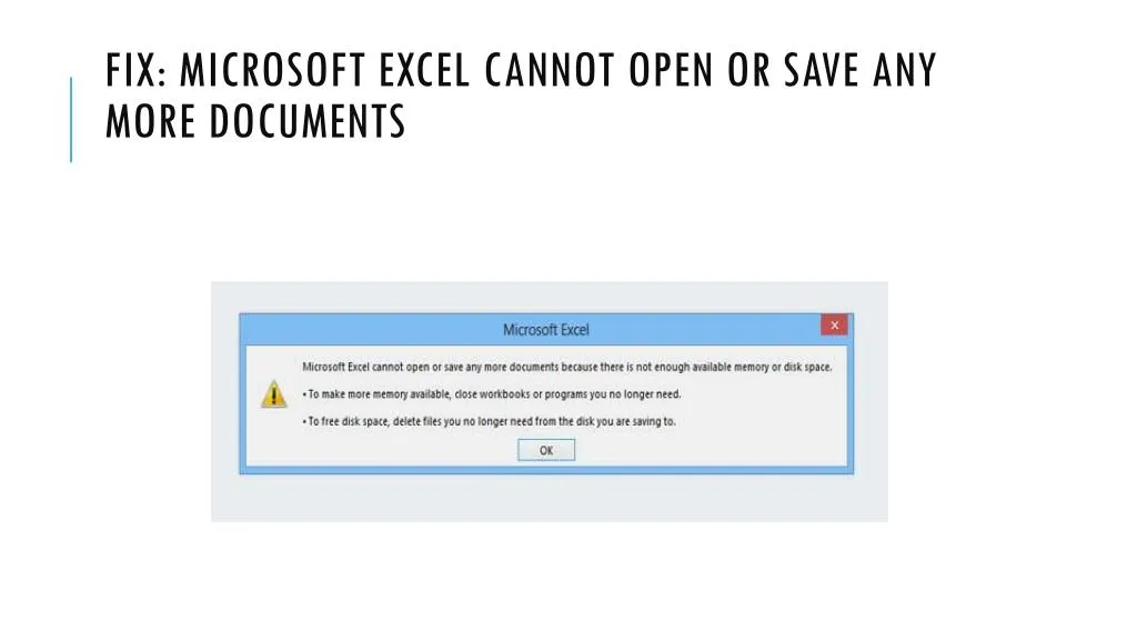 fix microsoft excel cannot open or save any more documents