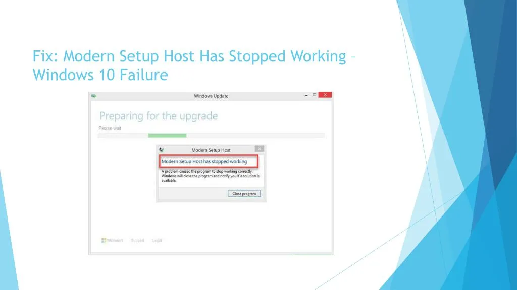 fix modern setup host has stopped working windows 10 failure