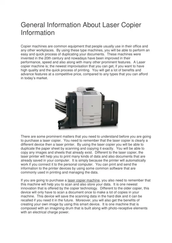 General Information About Laser Copier Information