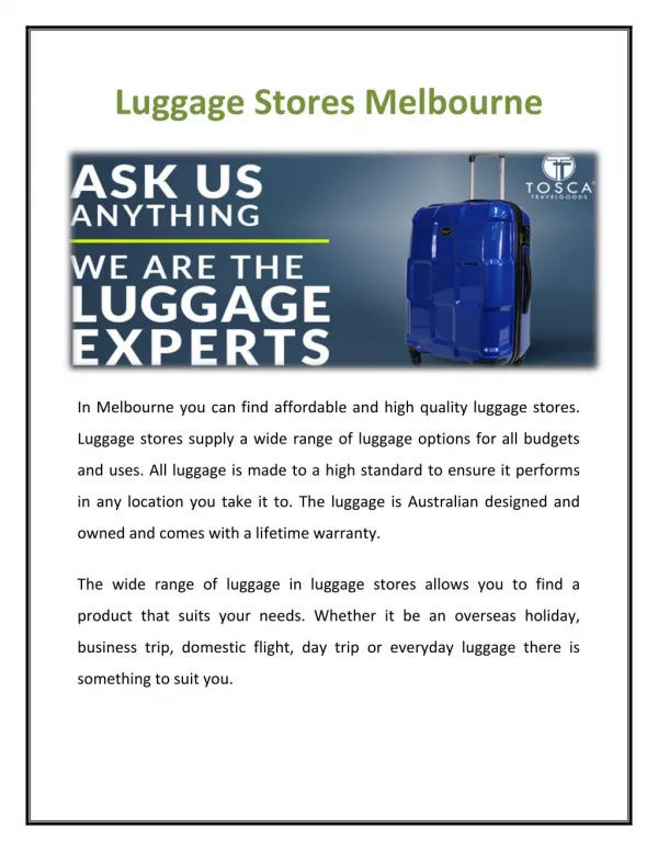 Luggage Store Melbourne