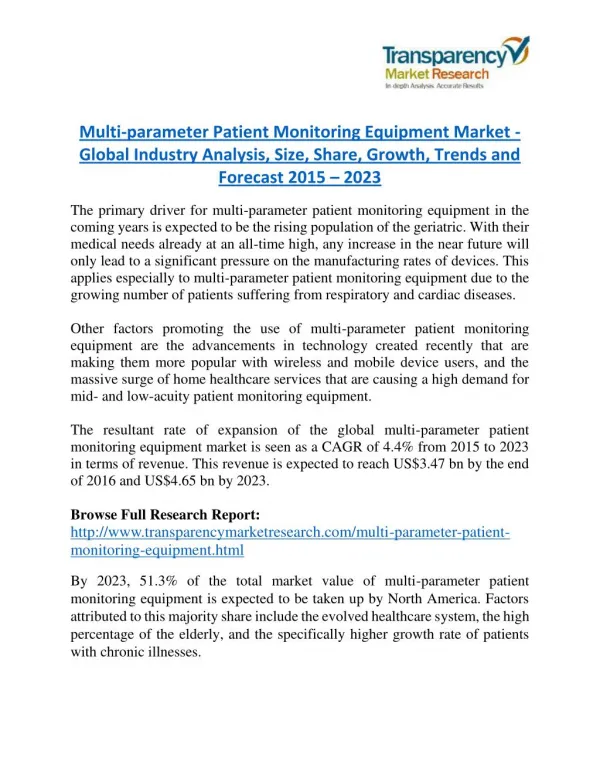 Multi-parameter Patient Monitoring Equipment Market - Positive long-term growth outlook 2023