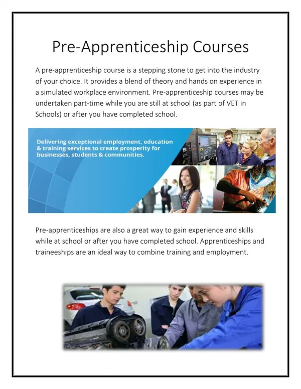 Pre-Apprenticeship Courses
