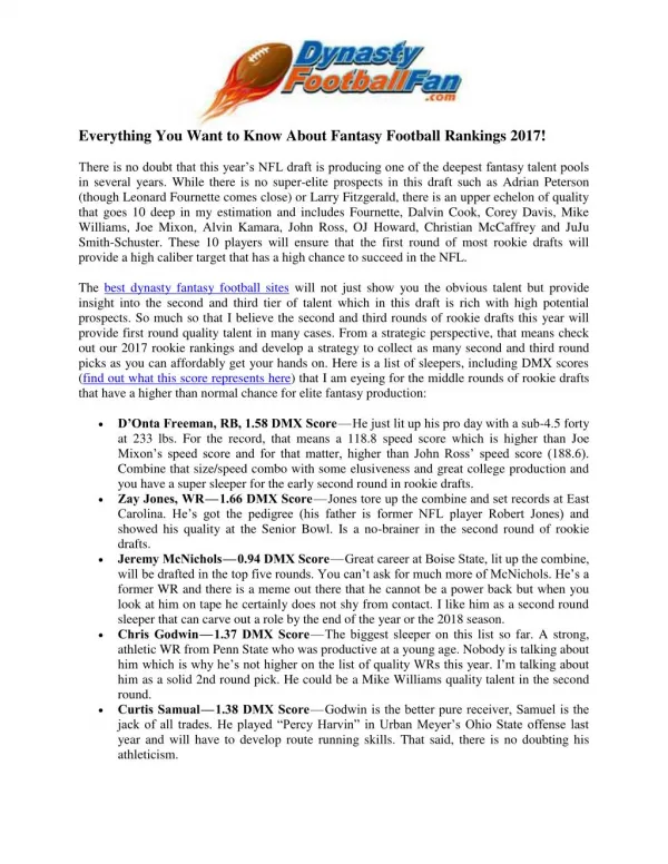 Everything You Want to Know About Fantasy Football Rankings 2017!