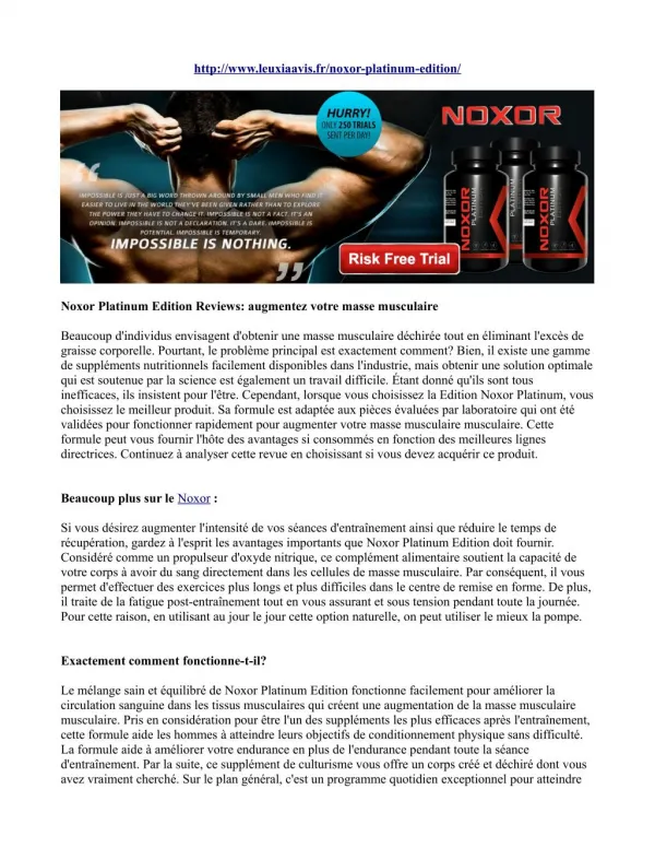 Noxor Platinum Edition Reviews: augmentez votre masse musculaire