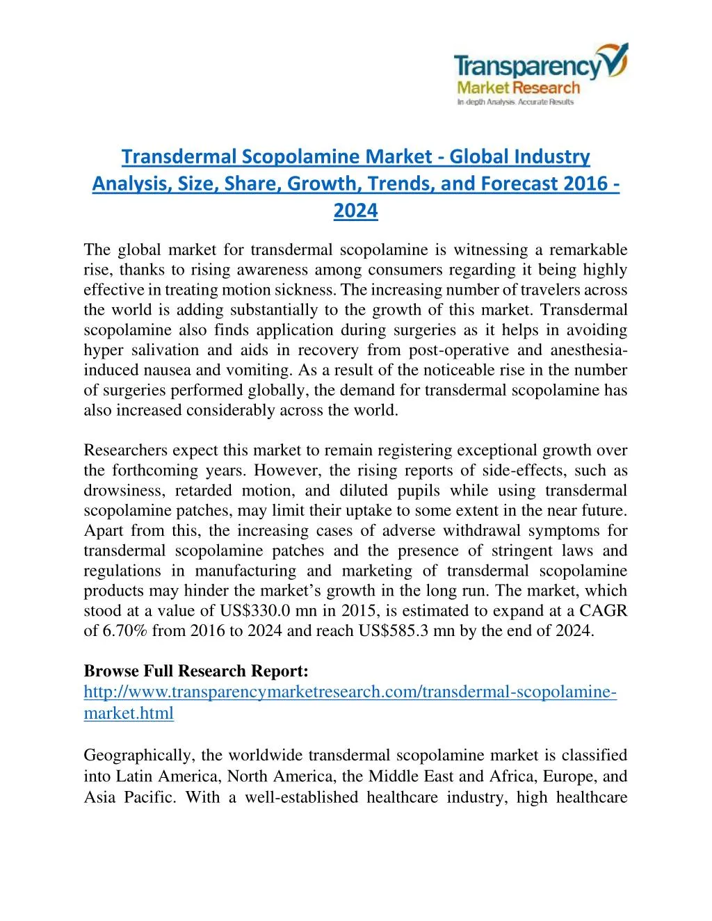 transdermal scopolamine market global industry