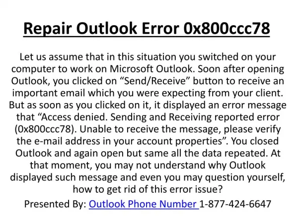 Repair Outlook Error 0x800ccc78