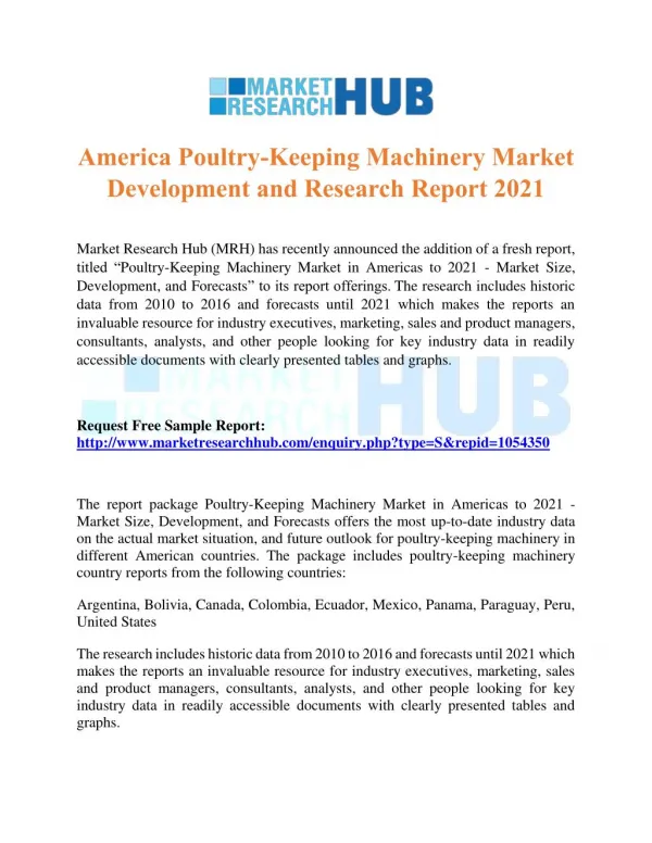 America Poultry-Keeping Machinery Market Development and Research Report 2021
