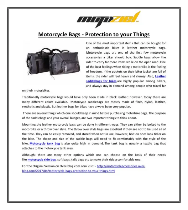 Motorcycle Bags - Protection to your Things